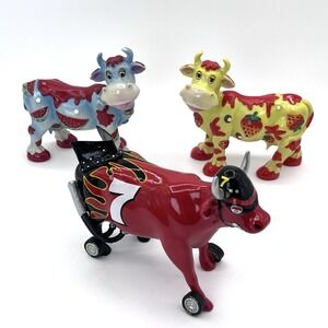 Lot (3) Vintage Cow Parade Nascow Car & Resin Figures Strawberry Watermelon